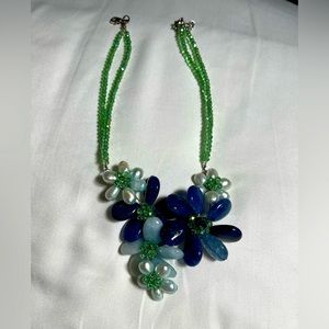 Blue and green floral necklace